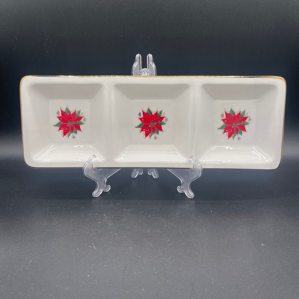 Holiday Poinsettia 3 Part Divided Tray by Home - Hard to Find!